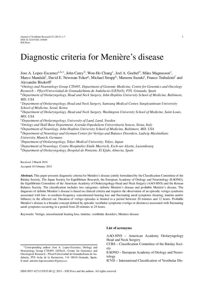 Anteprima del documento: Diagnostic criteria for Meniere disease